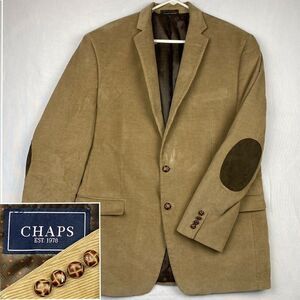 Chaps‎ Ralph Lauren Corduroy Blazer Sport Coat Elbow Patches Men's 44L Tan Brown
